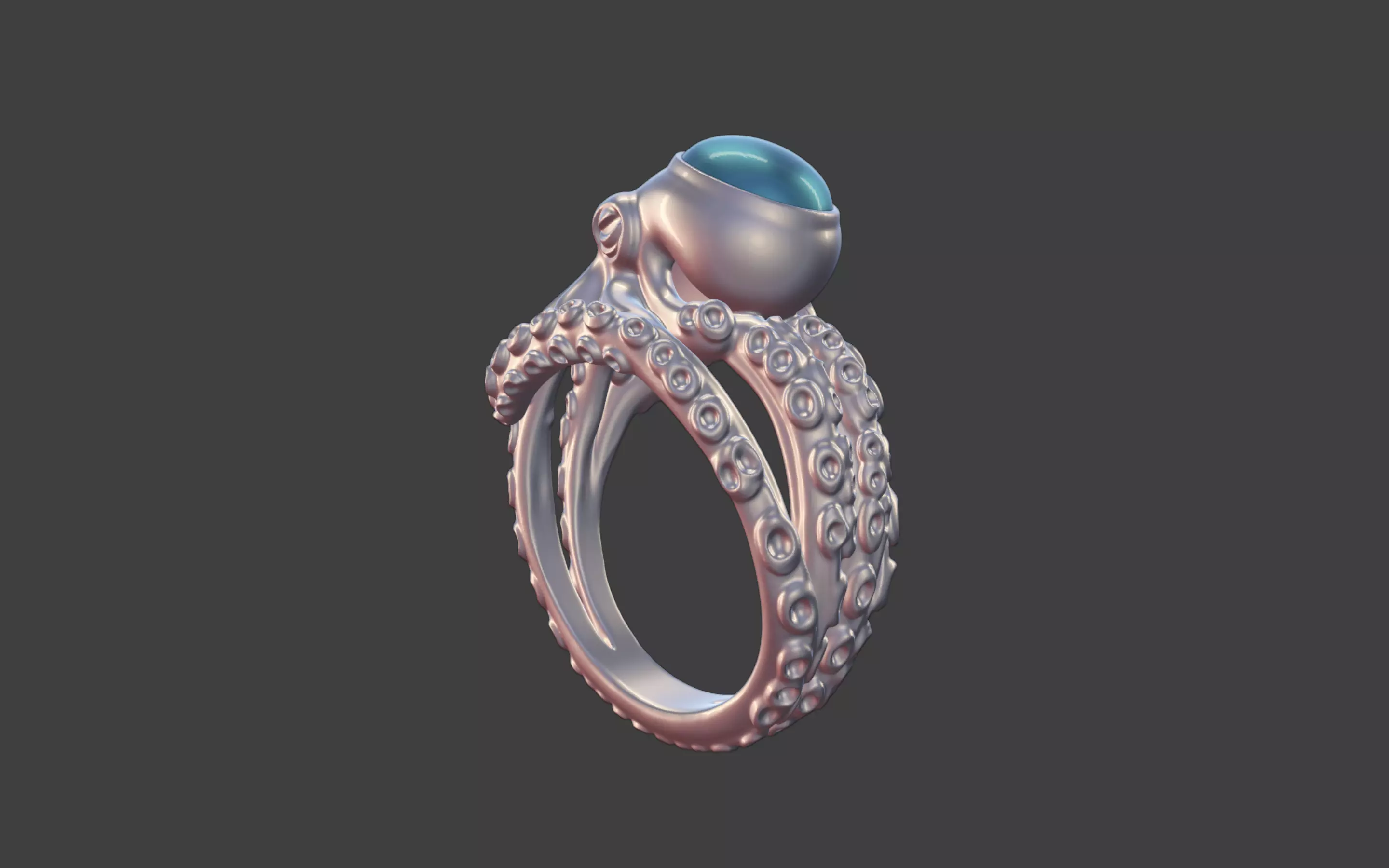 Octopus Silver Ring with Cabochon Gemstone 3D print model_3