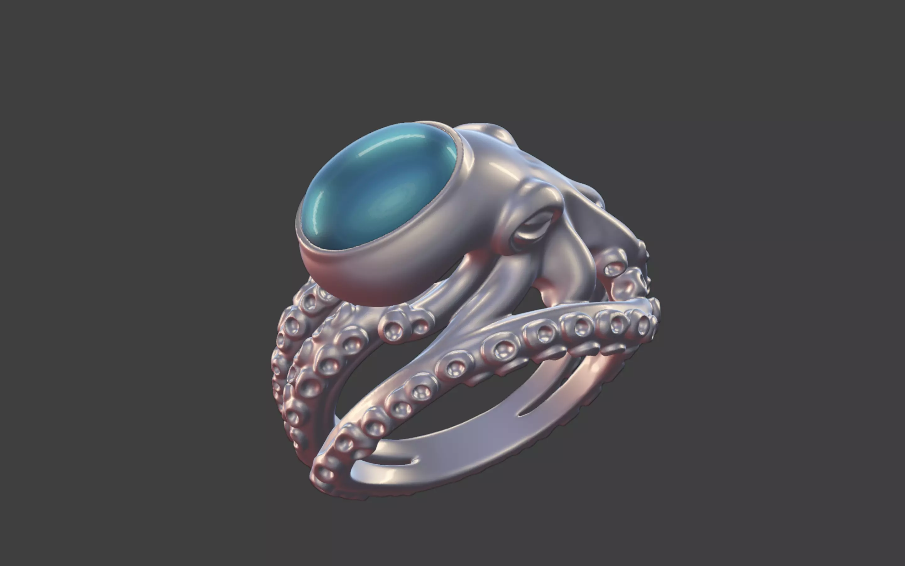 Octopus Silver Ring with Cabochon Gemstone 3D print model_11