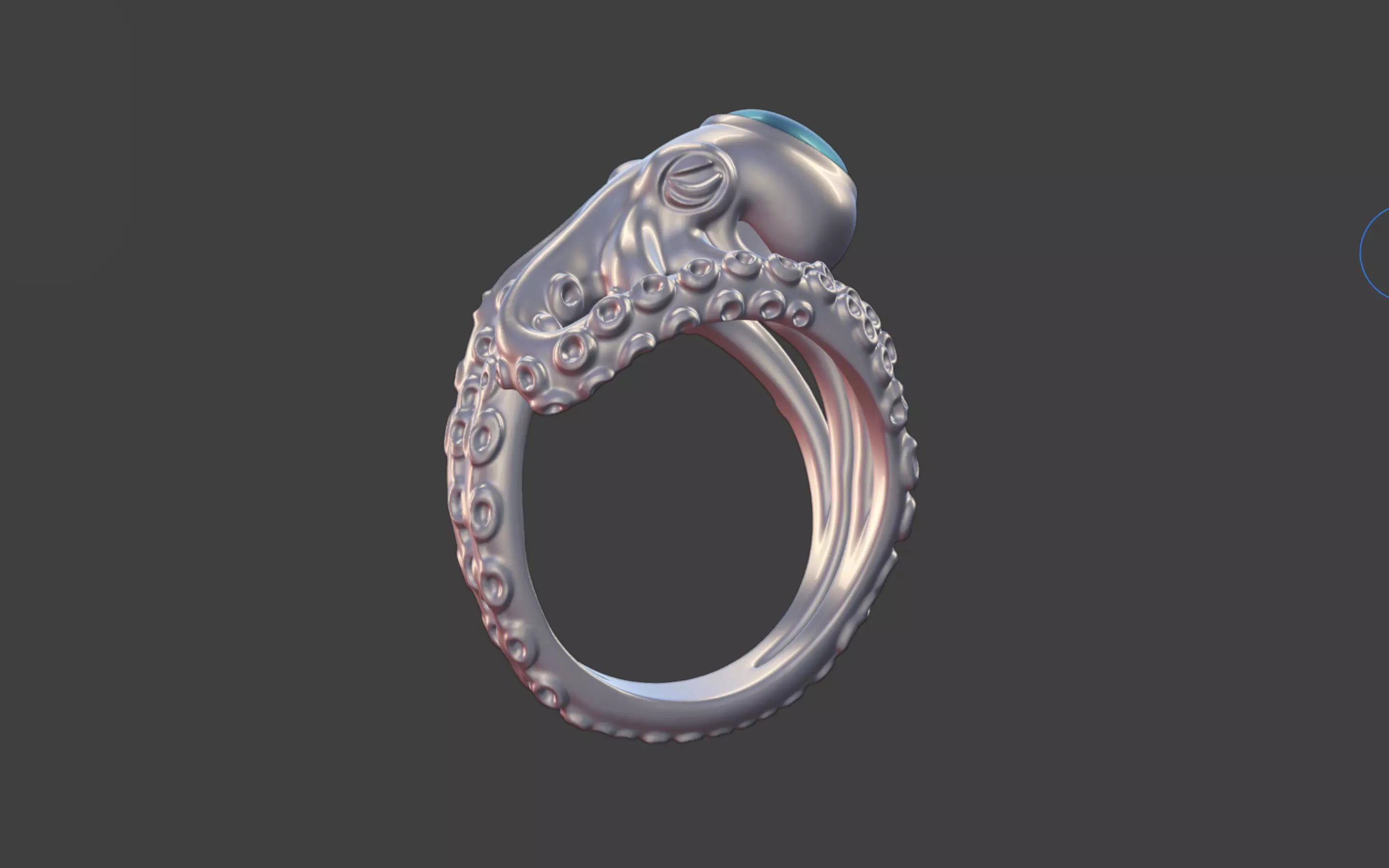 Octopus Silver Ring with Cabochon Gemstone 3D print model_17