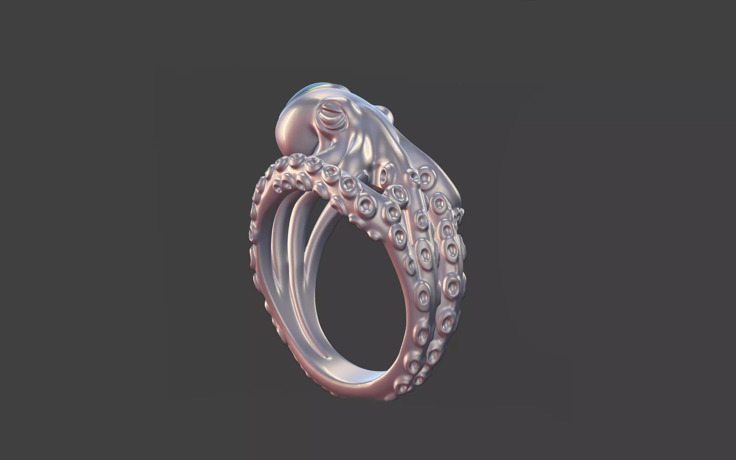 Octopus Silver Ring with Cabochon Gemstone 3D print model_9