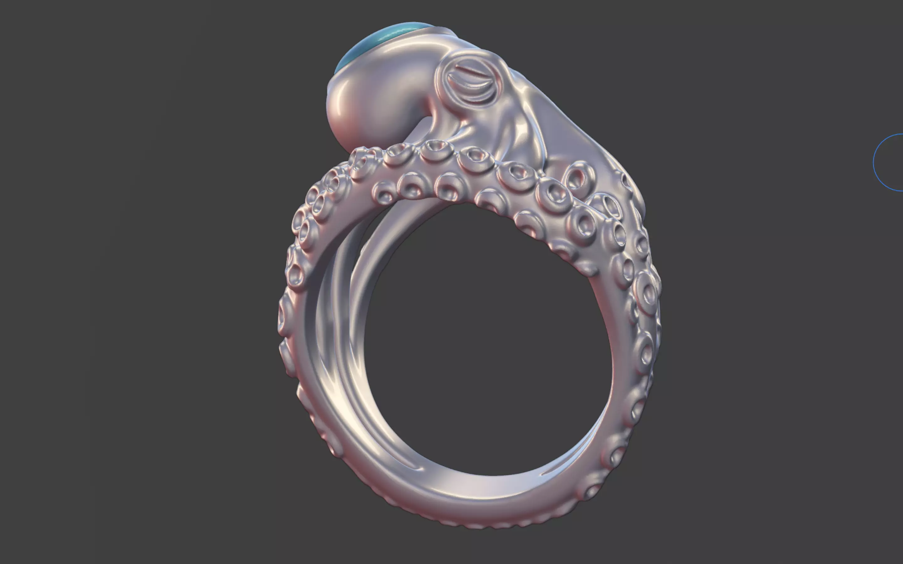 Octopus Silver Ring with Cabochon Gemstone 3D print model_8