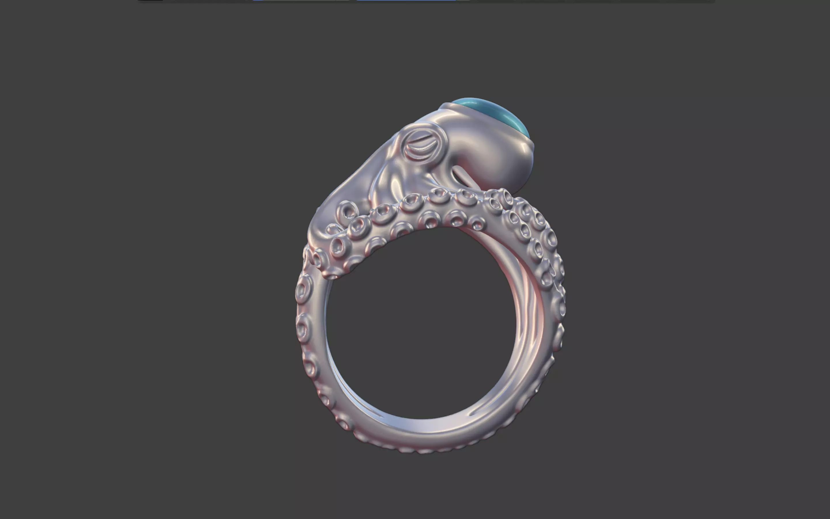 Octopus Silver Ring with Cabochon Gemstone 3D print model_1
