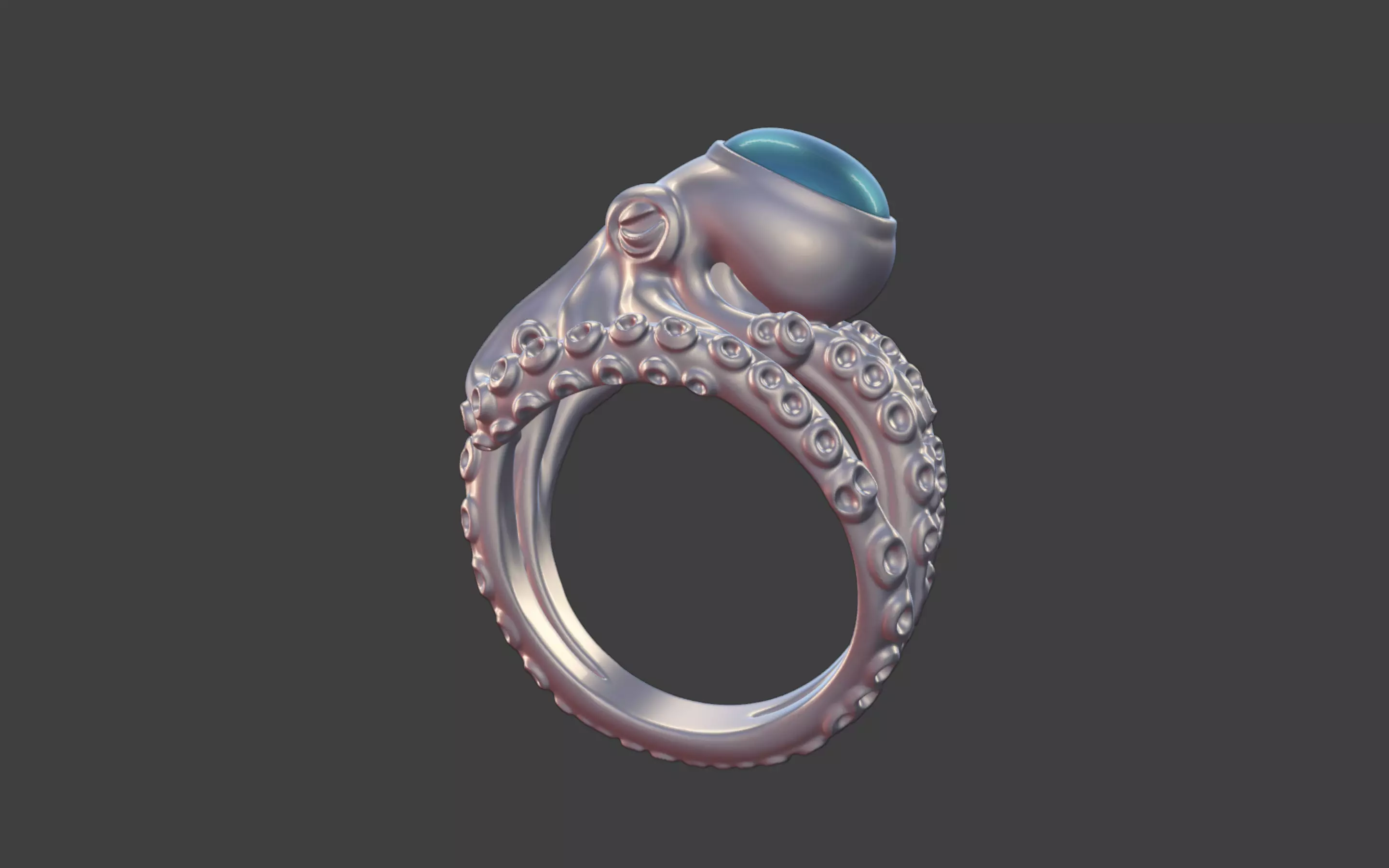 Octopus Silver Ring with Cabochon Gemstone 3D print model_2