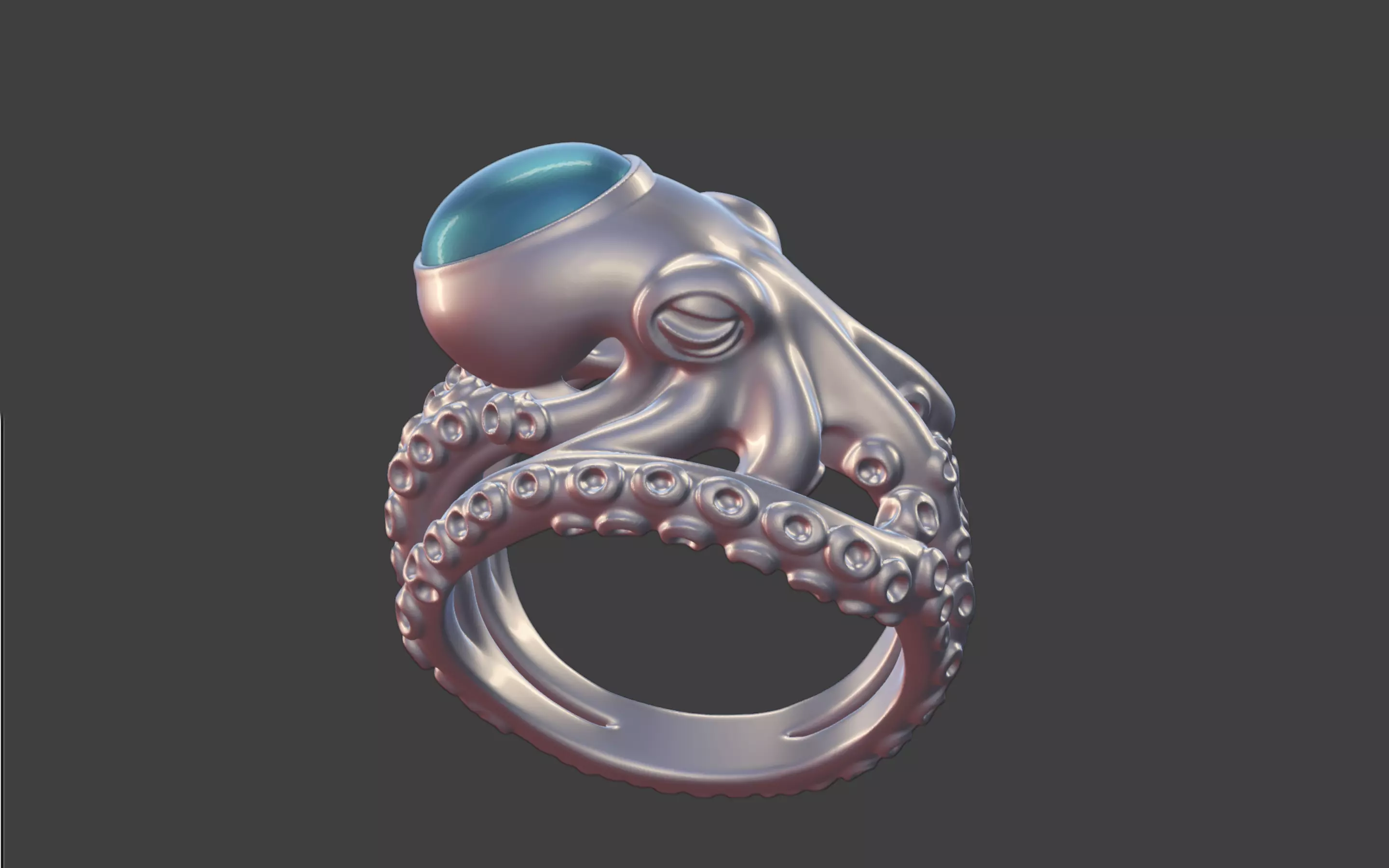 Octopus Silver Ring with Cabochon Gemstone 3D print model_5