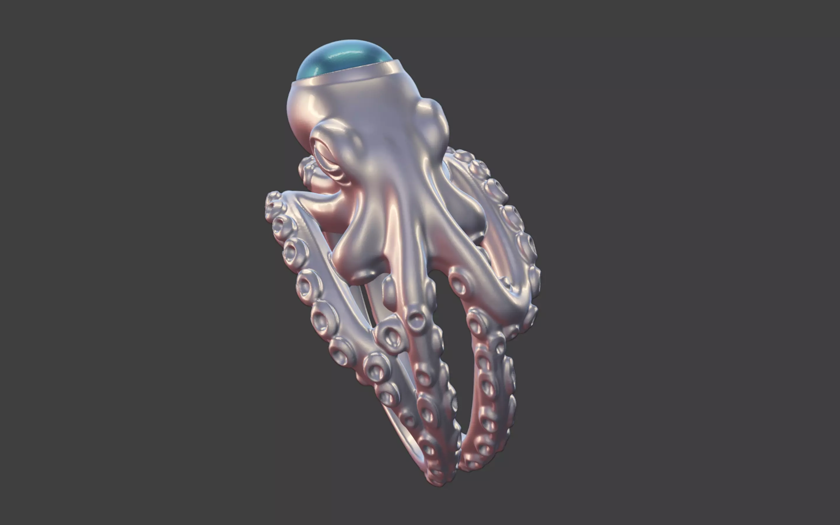 Octopus Silver Ring with Cabochon Gemstone 3D print model_13