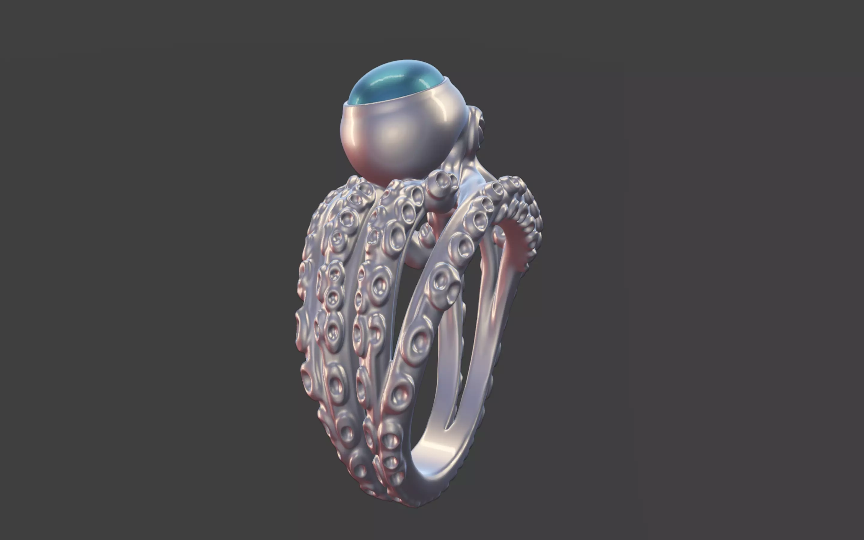 Octopus Silver Ring with Cabochon Gemstone 3D print model_6