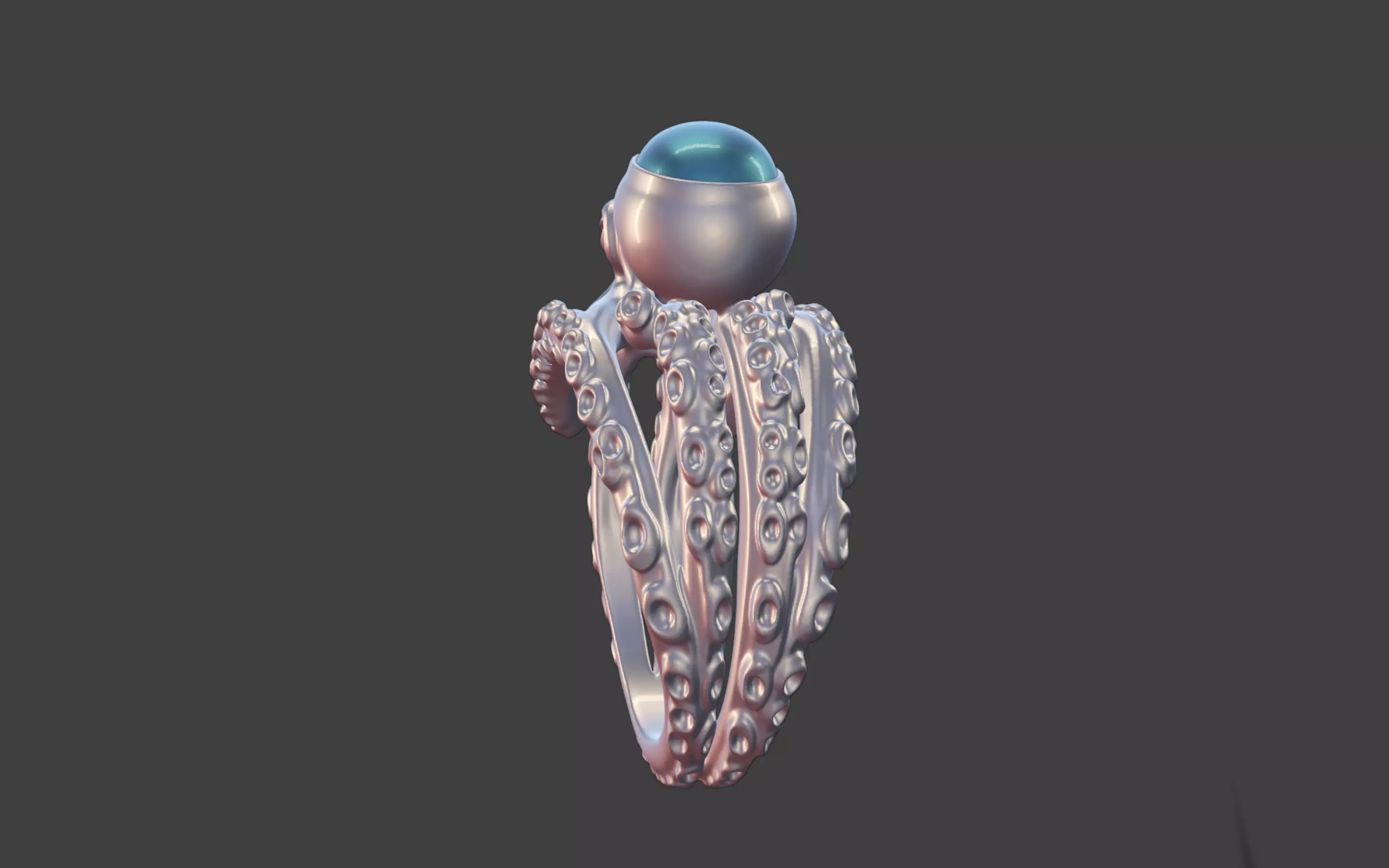 Octopus Silver Ring with Cabochon Gemstone 3D print model_4