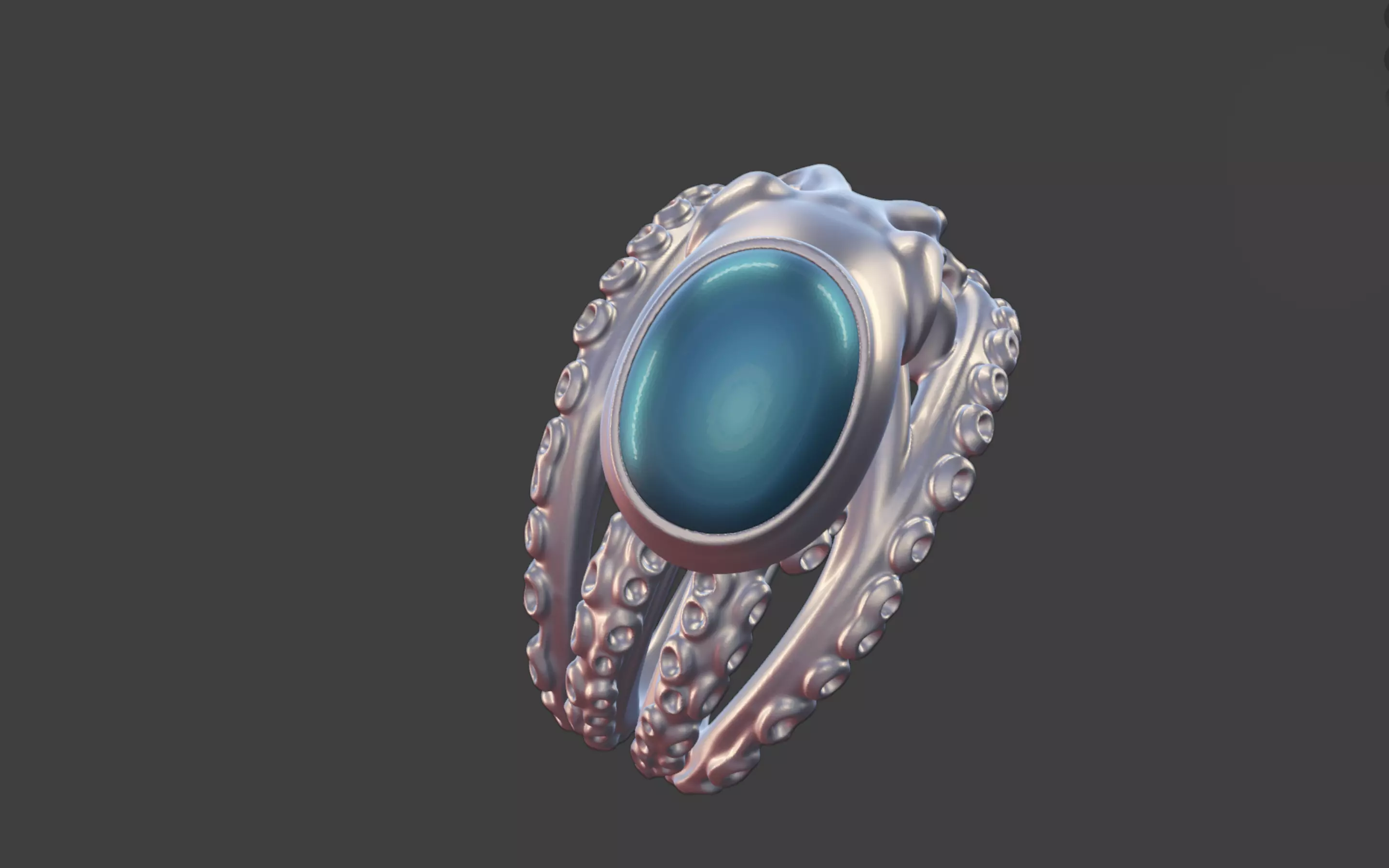 Octopus Silver Ring with Cabochon Gemstone 3D print model_12
