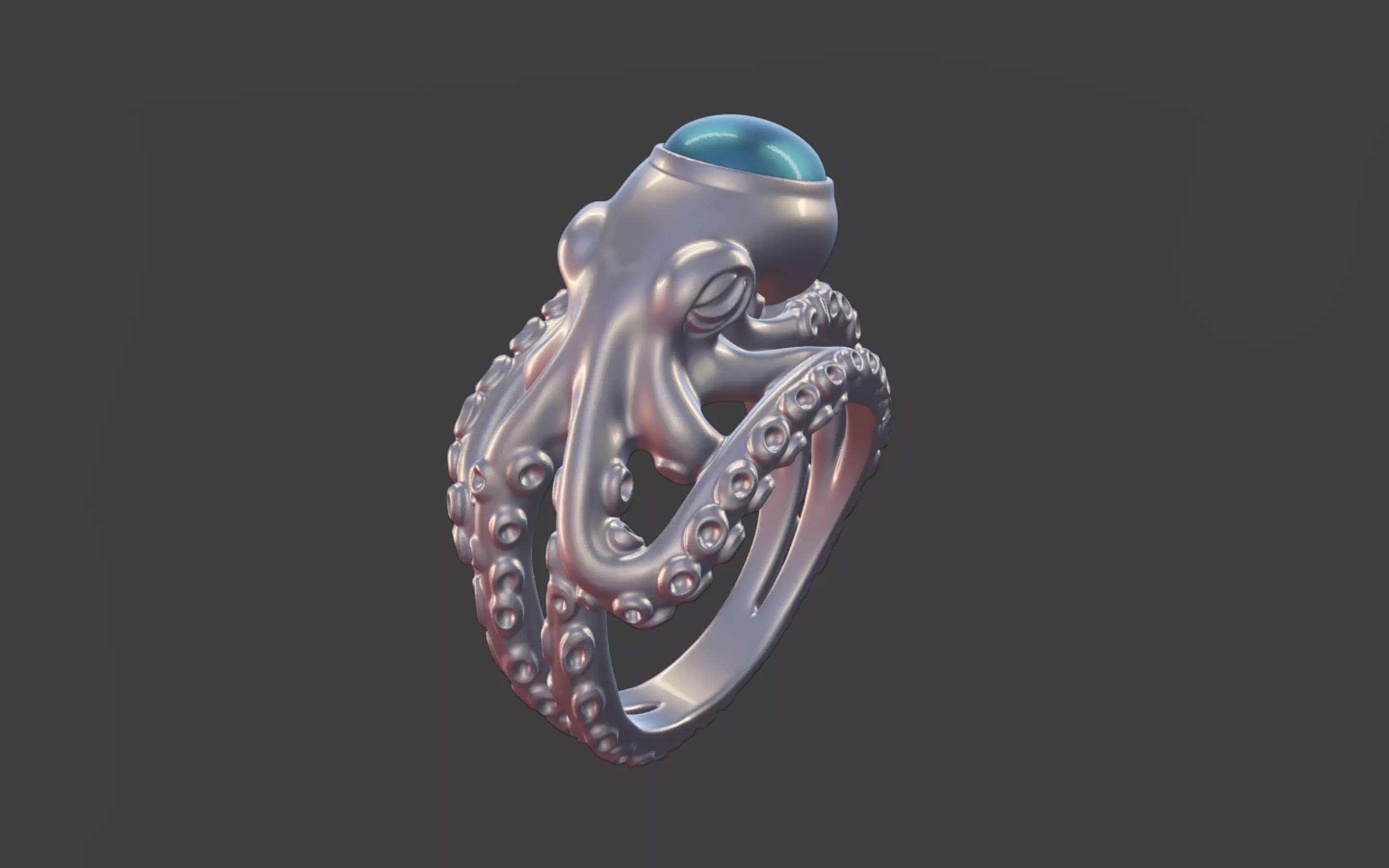 Octopus Silver Ring with Cabochon Gemstone 3D print model_15