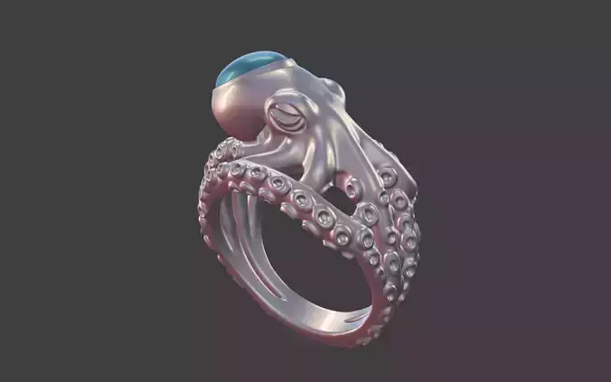 Octopus Silver Ring with Cabochon Gemstone 3D print model