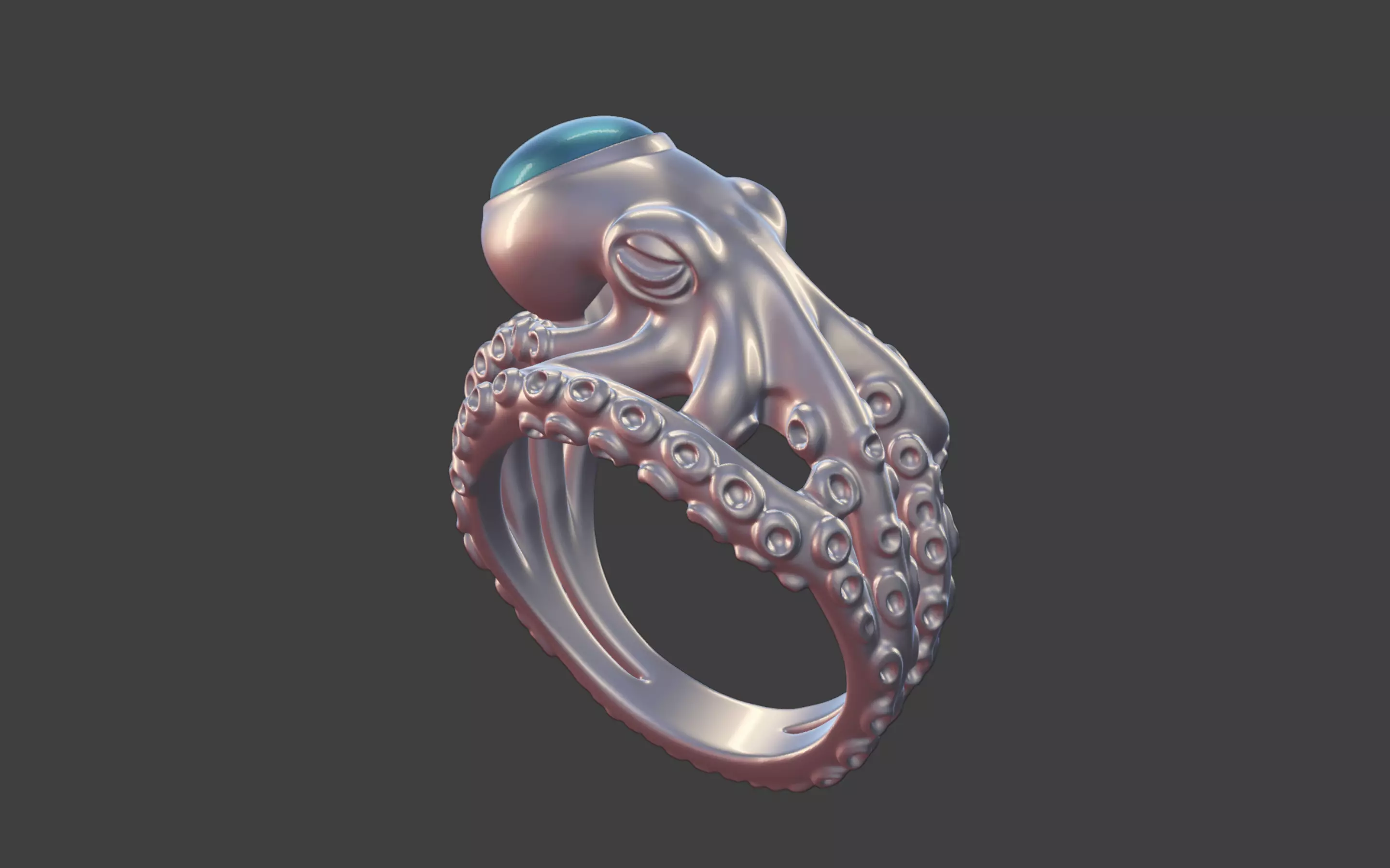 Octopus Silver Ring with Cabochon Gemstone 3D print model_0