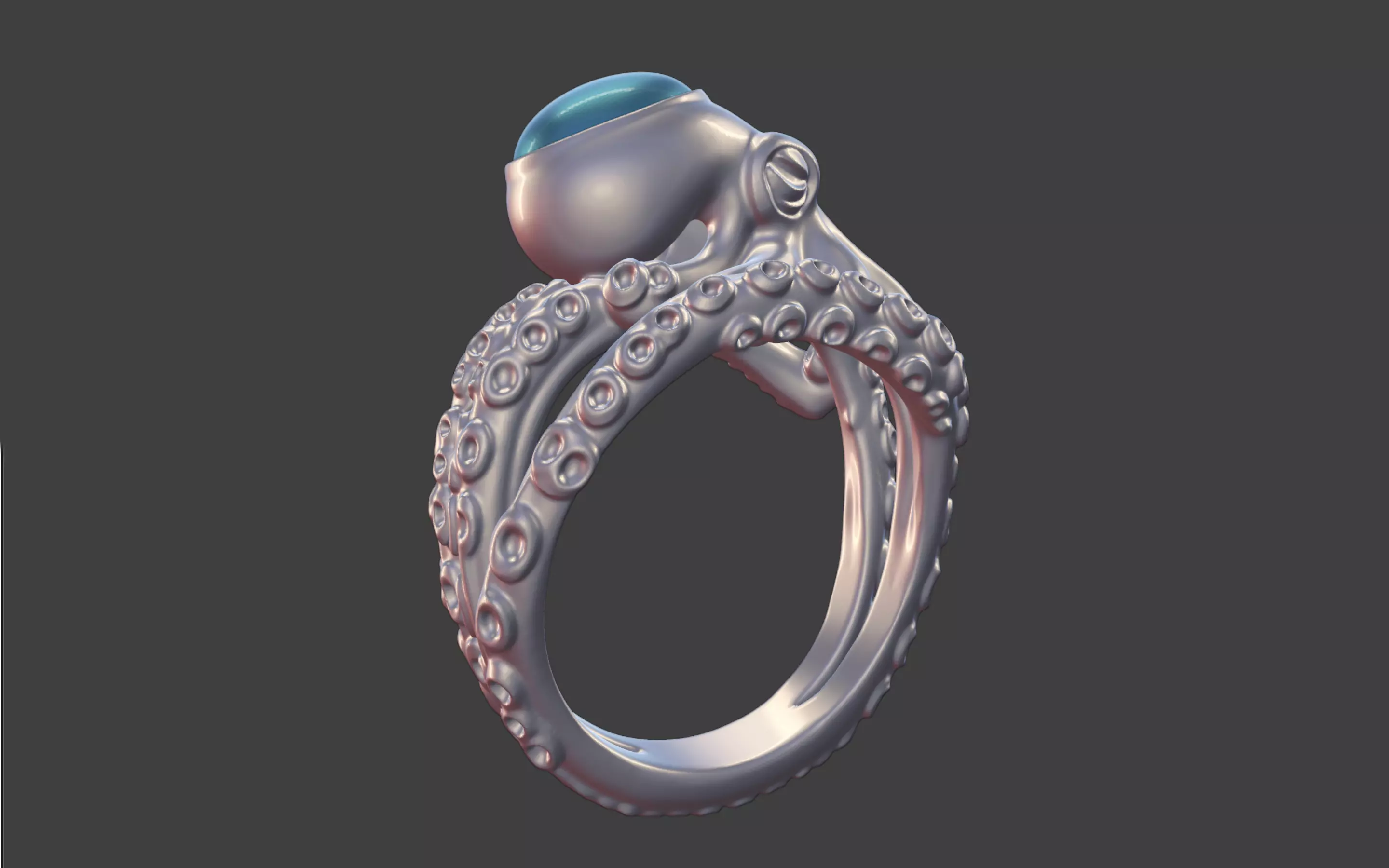 Octopus Silver Ring with Cabochon Gemstone 3D print model_7