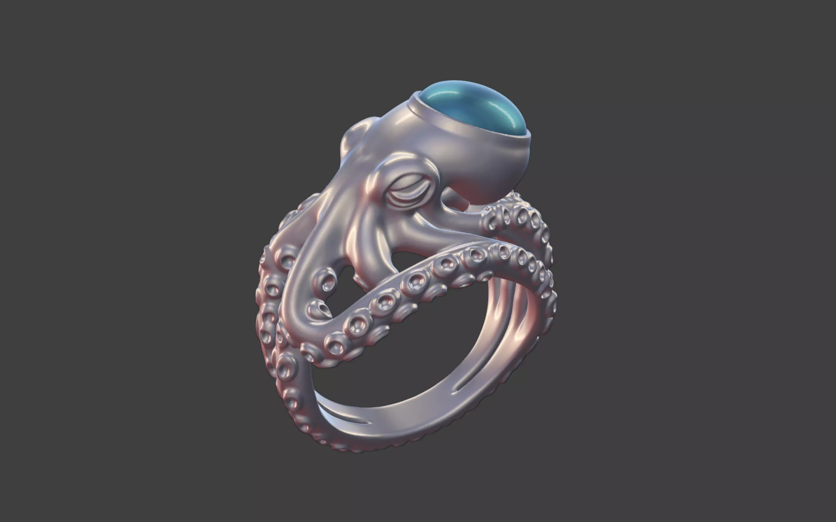 Octopus Silver Ring with Cabochon Gemstone 3D print model_16