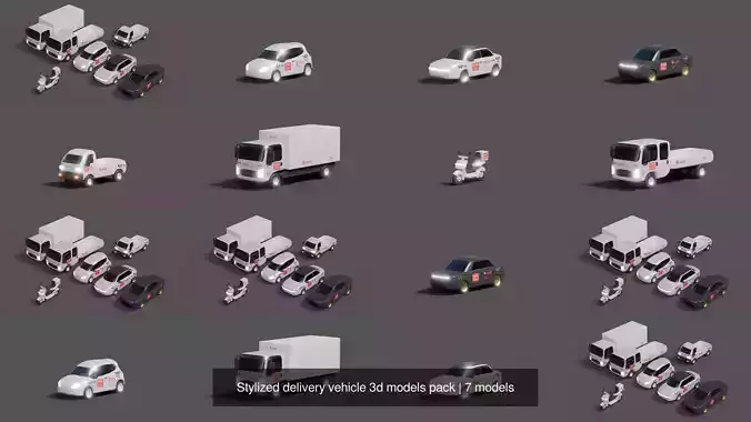 Stylized delivery vehicle 3d models pack