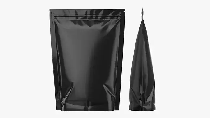 Glossy Black Stand Up Pouch Doypack Zipper Mockup 06