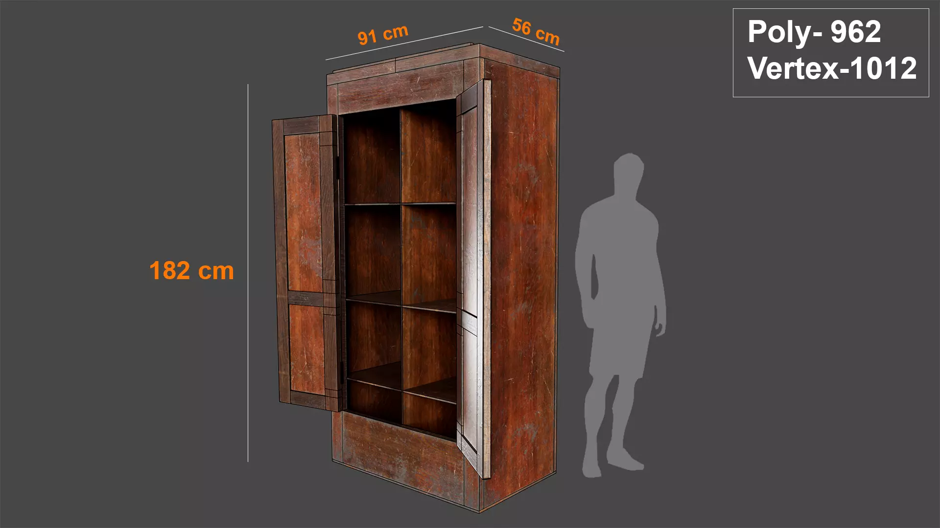 Vintage Wardrobe - PBR Game Ready wooden  Low-poly 3D model_10