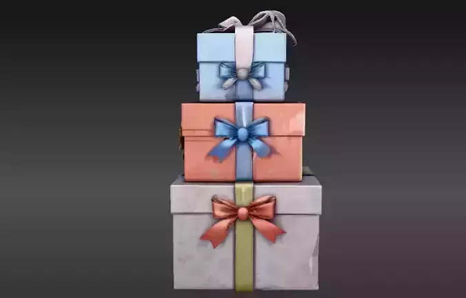 Stacked Gift Boxes 3D Model Christmas Present Decor Low-poly 3D model
