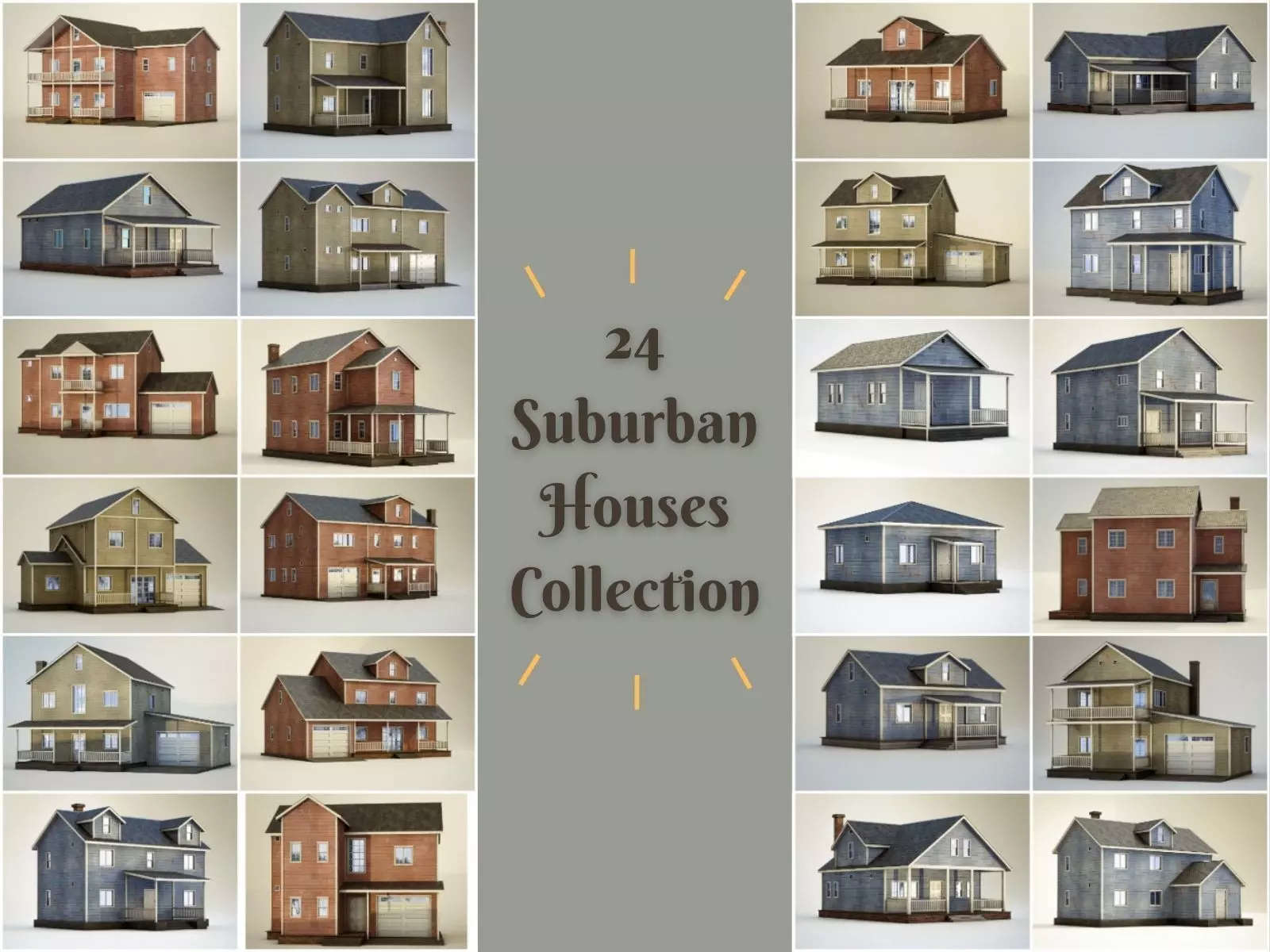 Suburb House Collection 24 high quality town houses 3D model_0