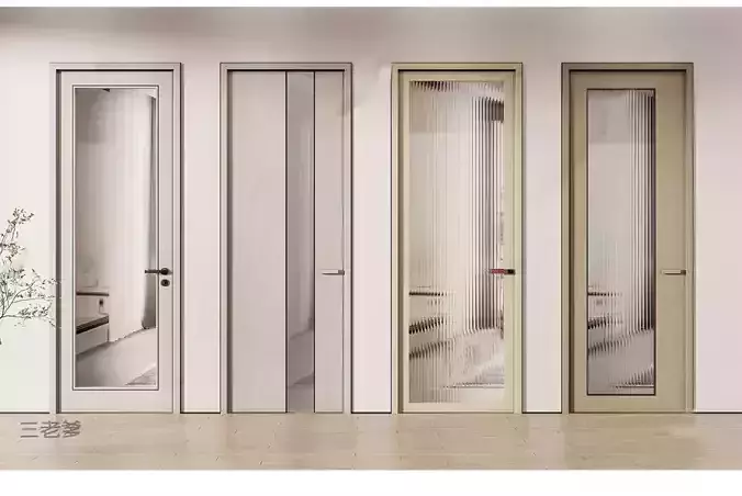 Wooden-door Single-door Bedroom-door Glass-door Bathroom-door 3D model