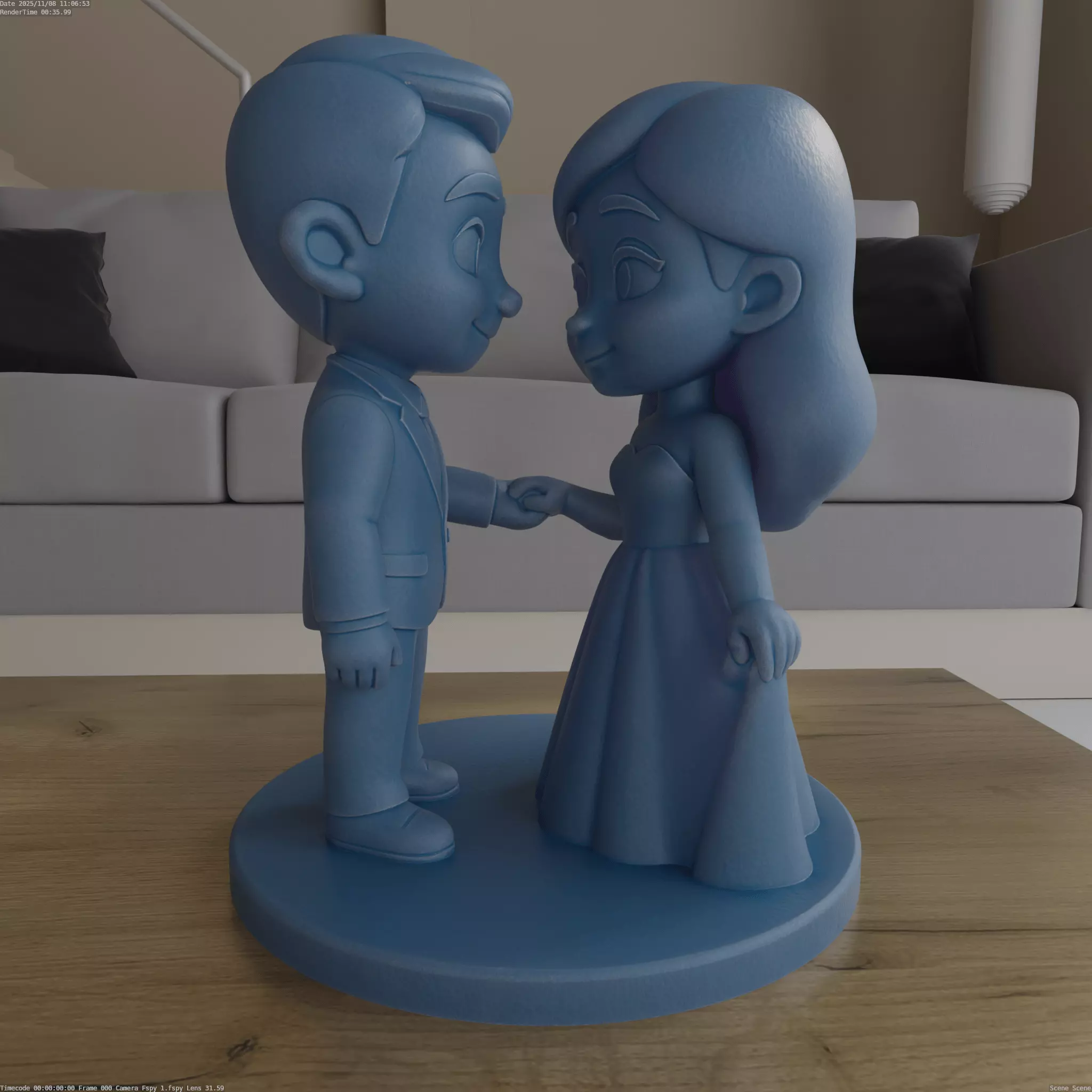 Cute Wedding Couple Figurine 3D Print STL 3D print model_0