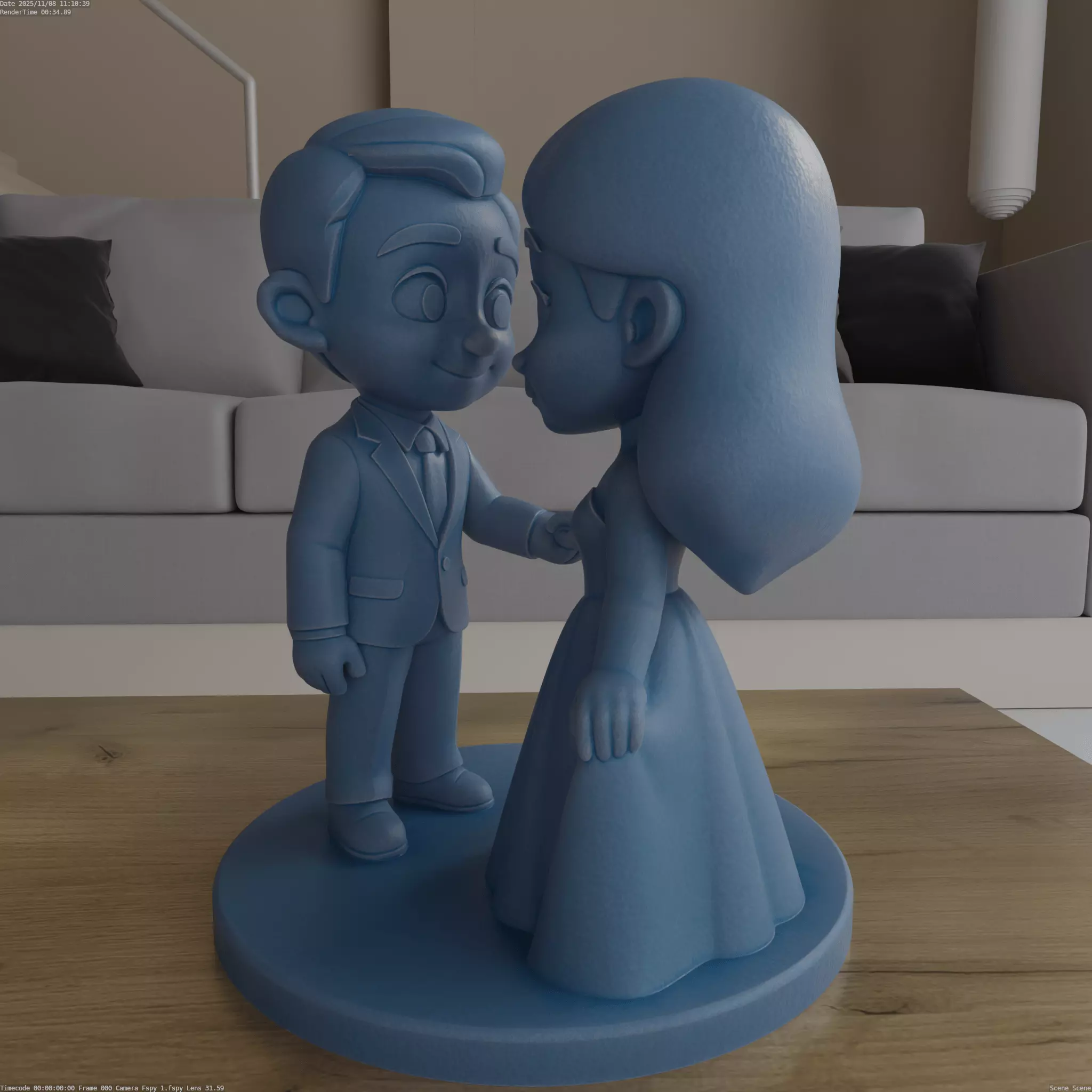 Cute Wedding Couple Figurine 3D Print STL 3D print model_3