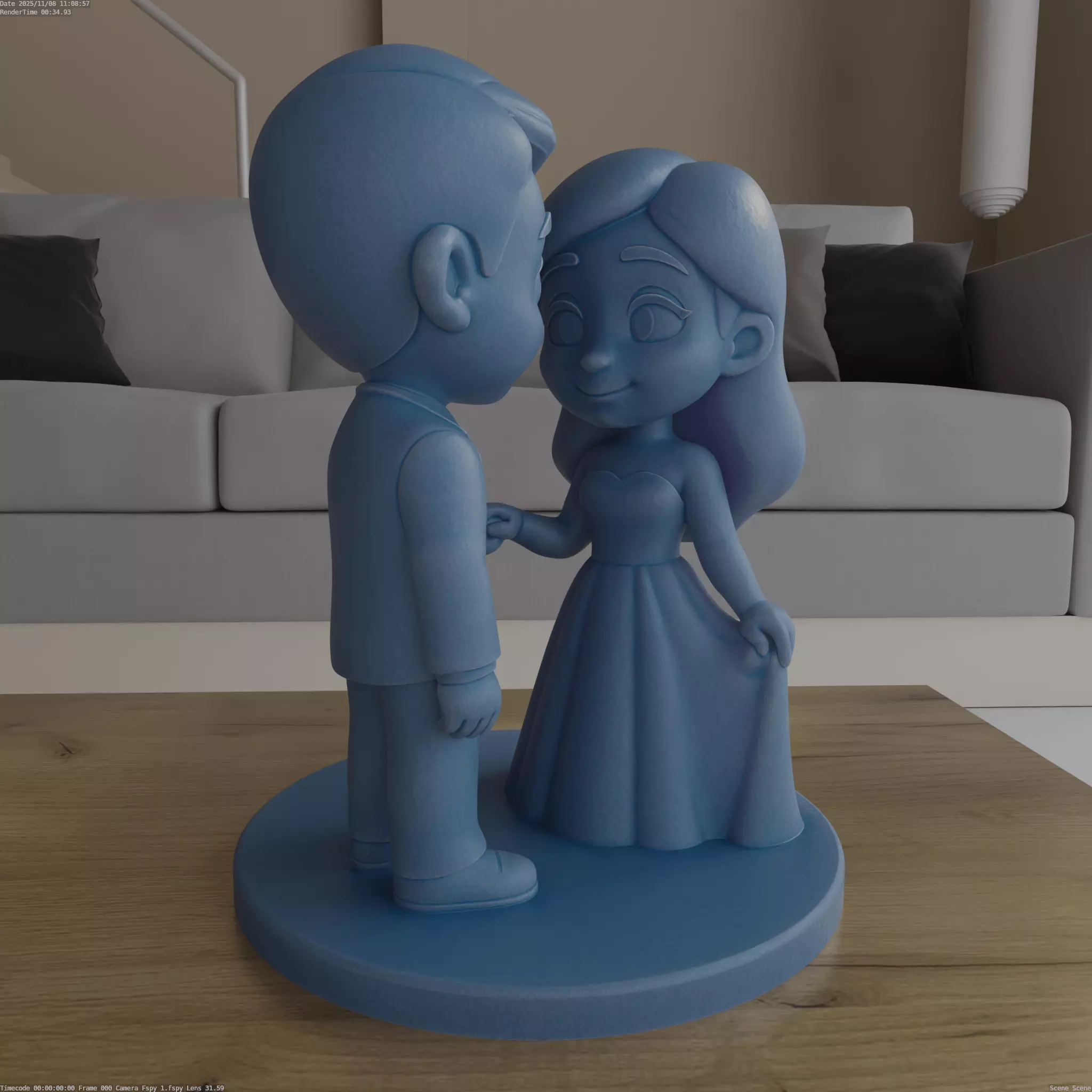 Cute Wedding Couple Figurine 3D Print STL 3D print model_1