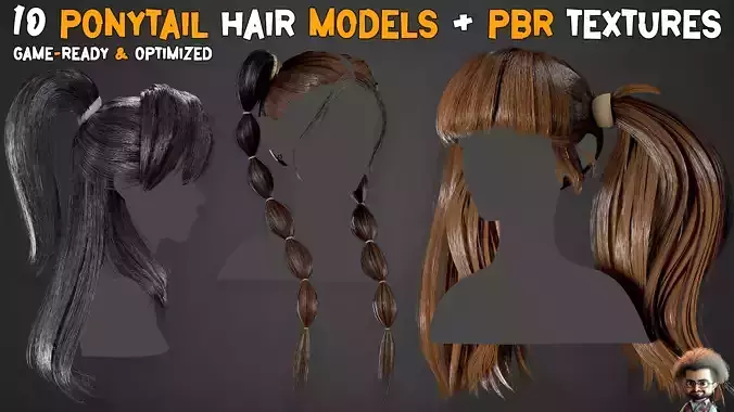 10 Ponytail Hair Models and PBR Textures  Vol 05