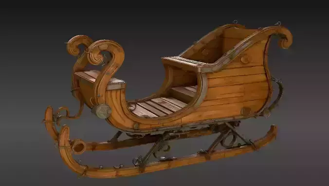 Wooden Christmas Sleigh 3D Model 