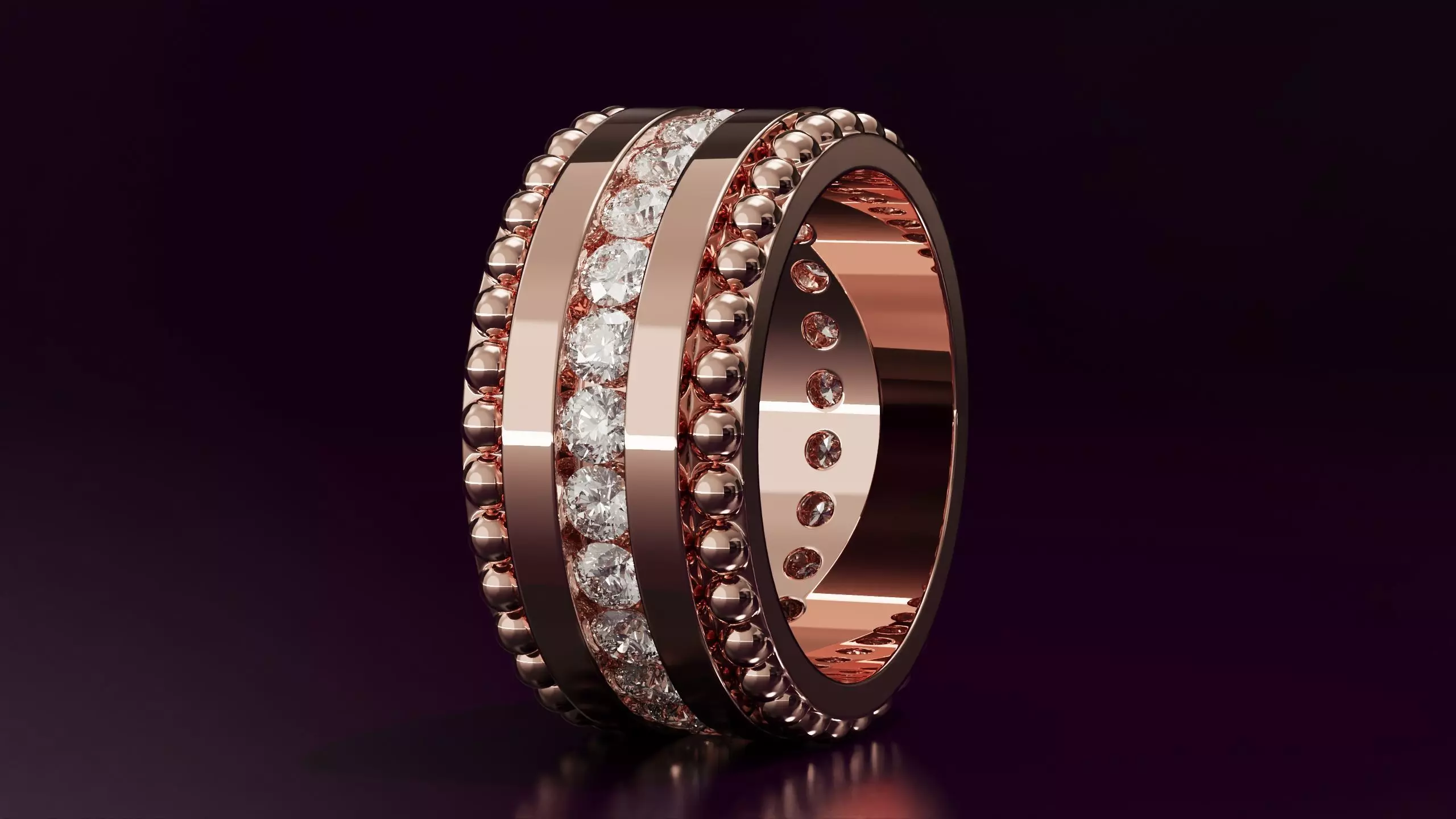 Channel Set Round cut eternity ring with bead N06 145CT EU54 3D print model_2