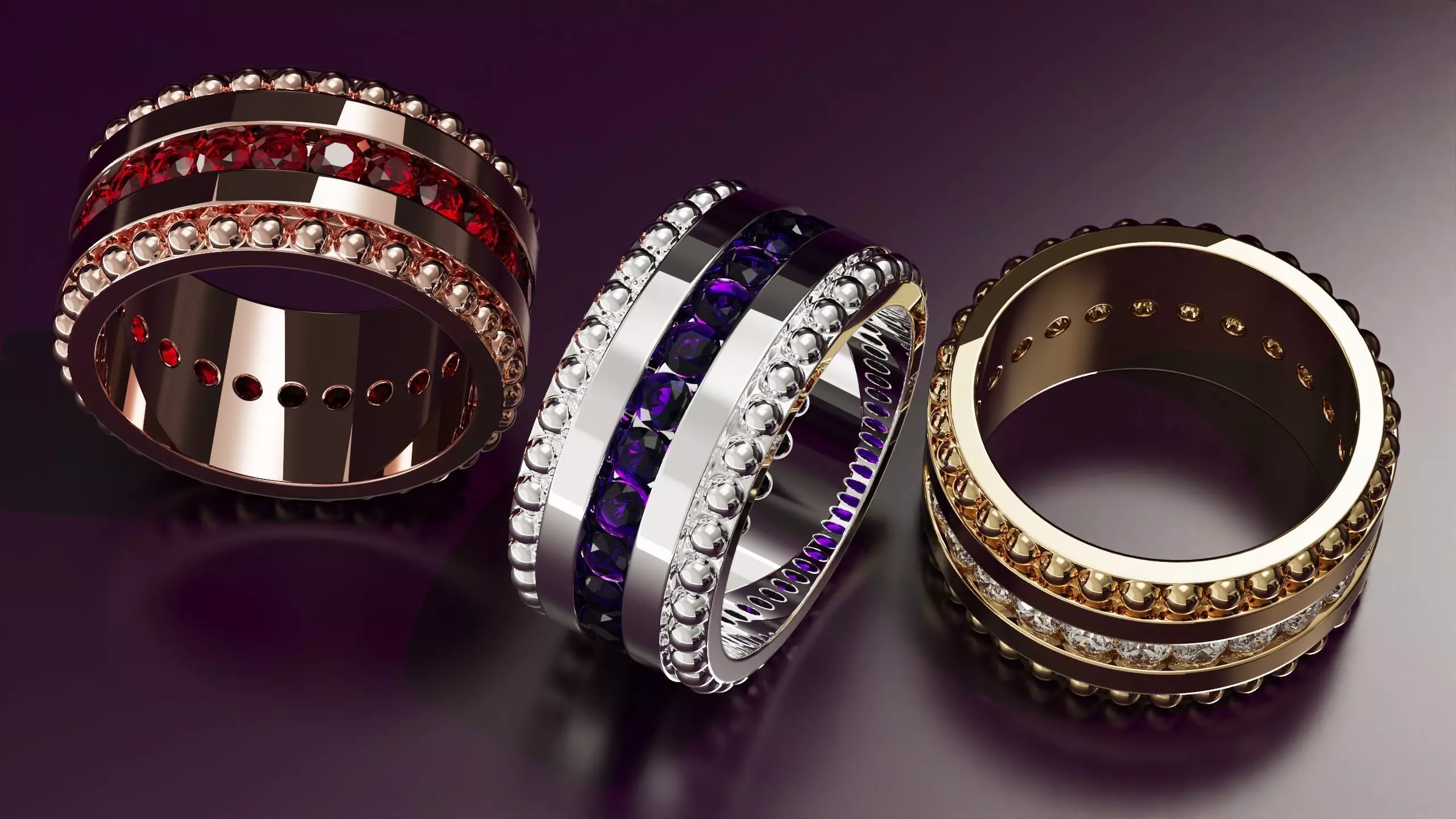 Channel Set Round cut eternity ring with bead N06 145CT EU54 3D print model_4