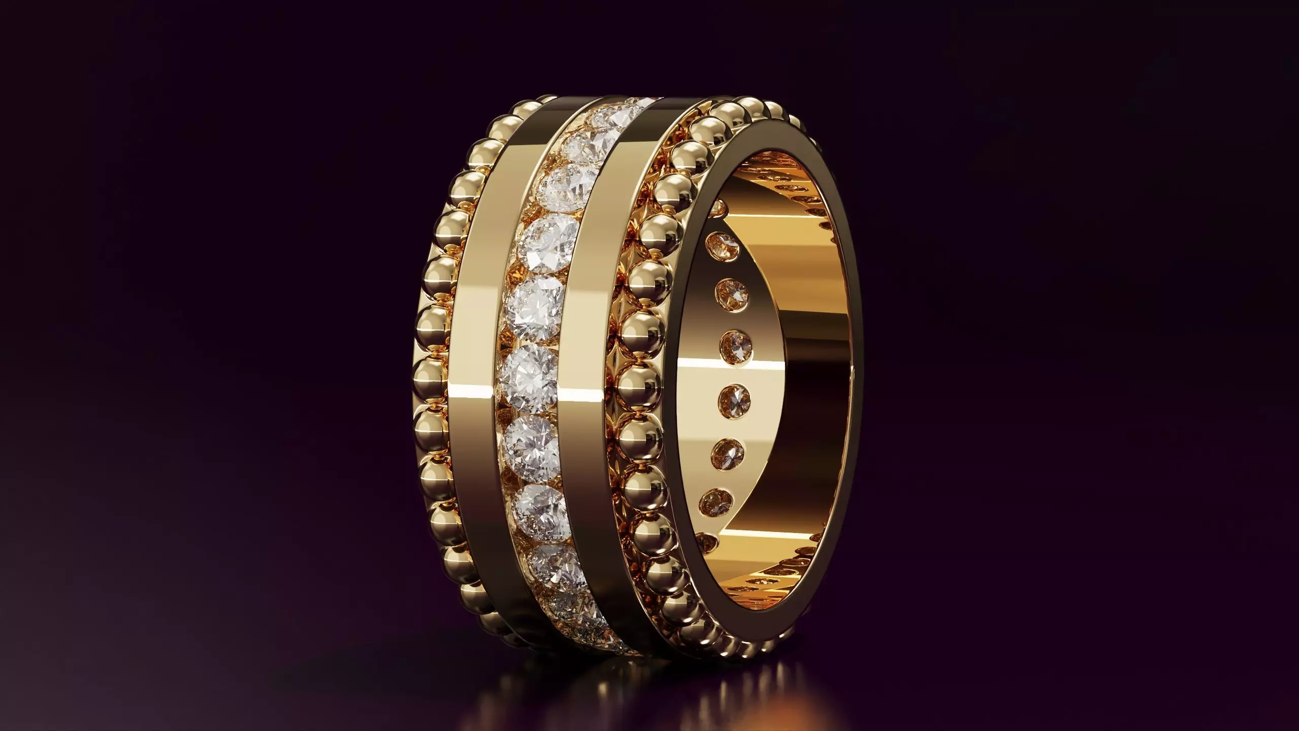 Channel Set Round cut eternity ring with bead N06 145CT EU54 3D print model_0