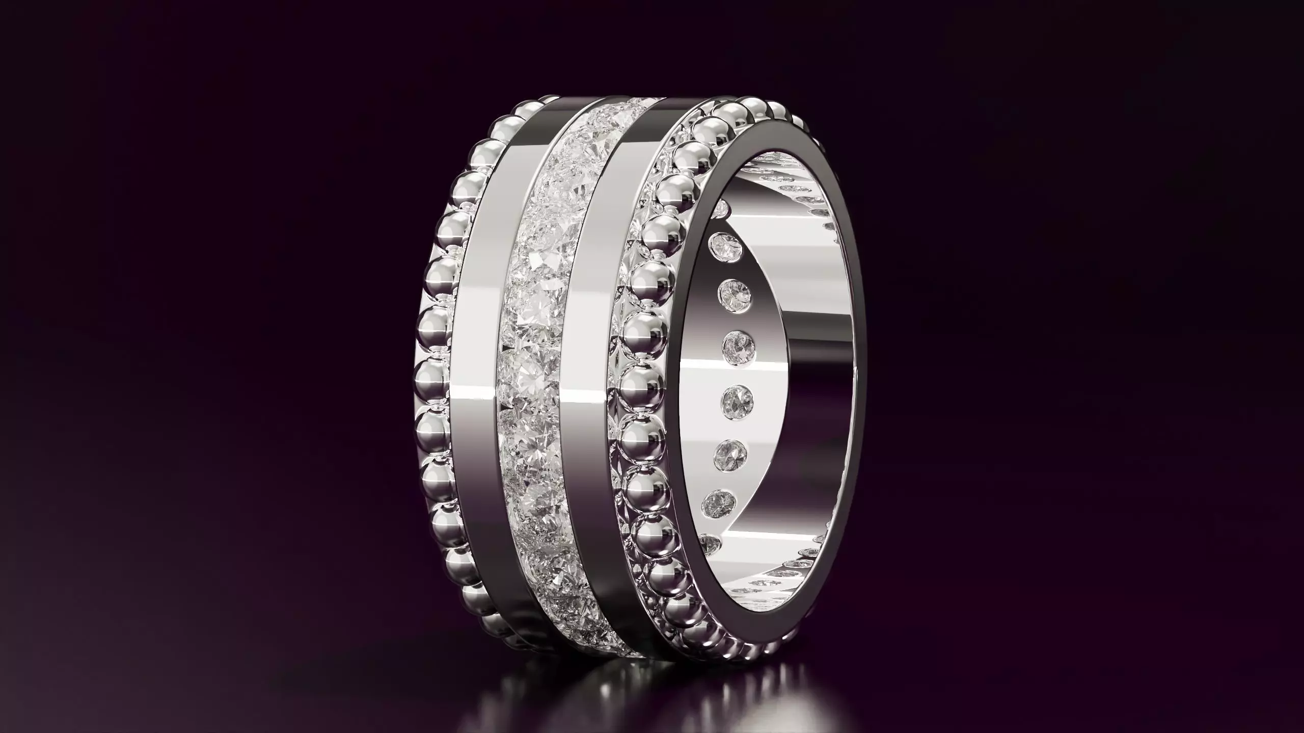 Channel Set Round cut eternity ring with bead N06 145CT EU54 3D print model_1