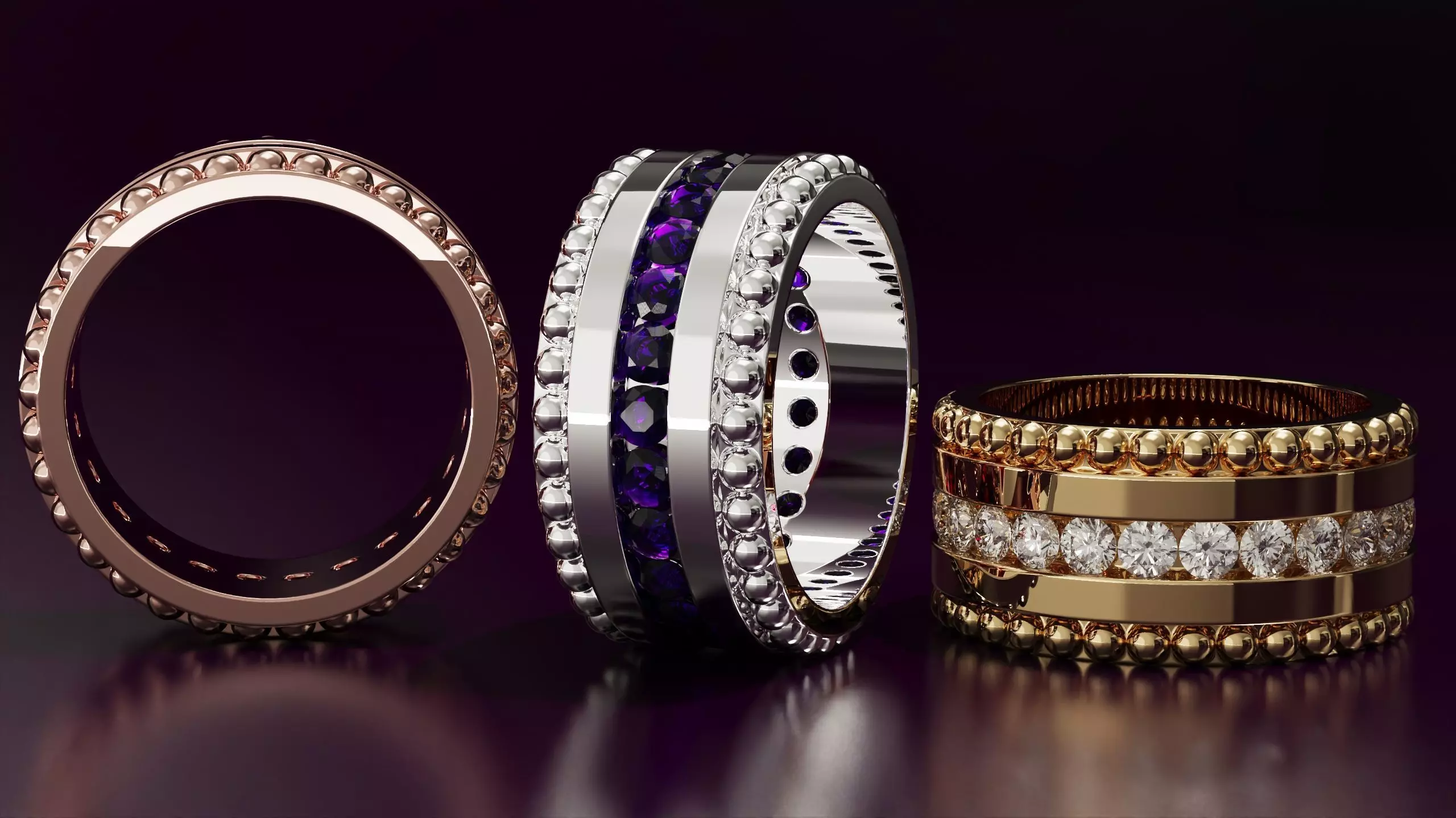 Channel Set Round cut eternity ring with bead N06 145CT EU54 3D print model_3