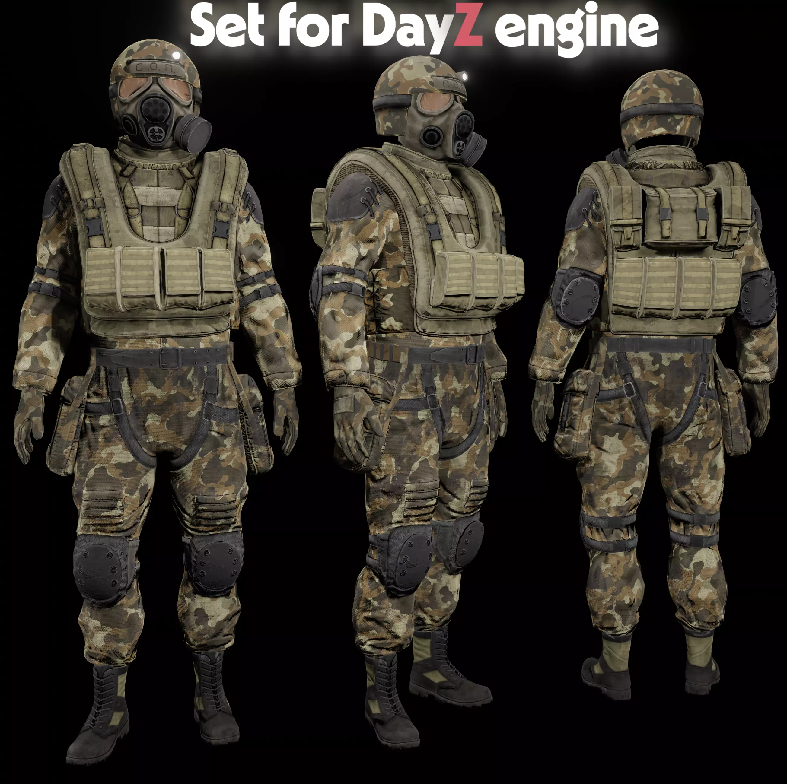 Military stalker like suit for Dayz engine Low-poly 3D model_0