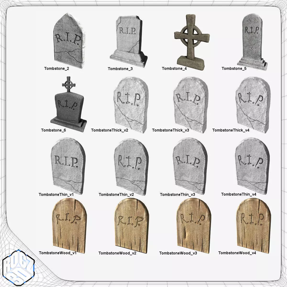 Tombstone Pack Low-poly 3D model_0