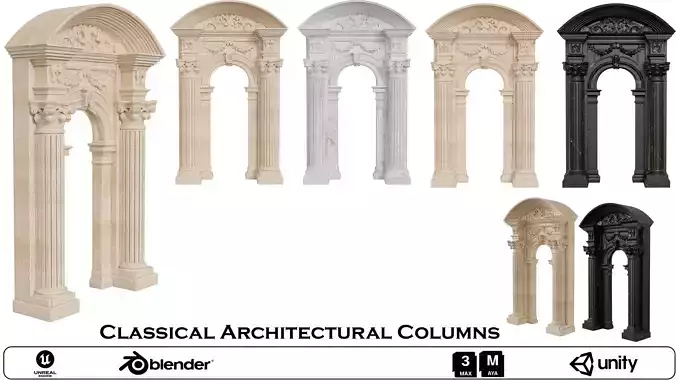 Classical Architectural Columns -Arches and Decorative Pillars Low-poly 3D model