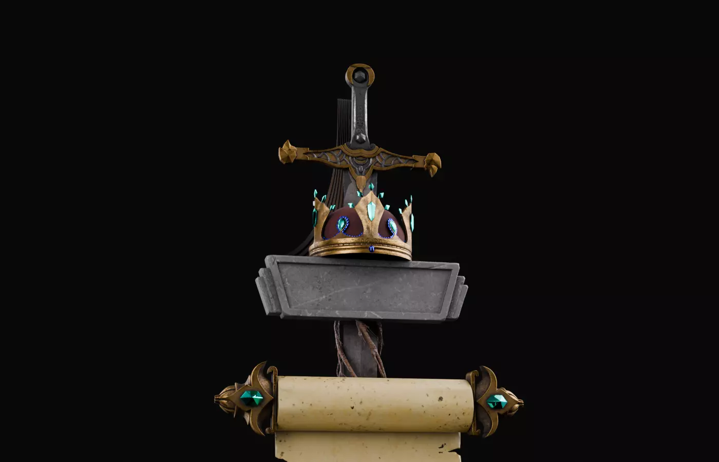 Royal Sword and Scroll PropHighPoly MedievalFantasyAsset3Dmodel 3D model_1