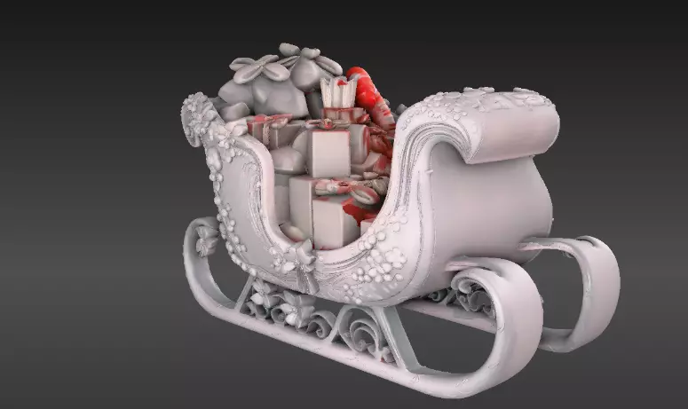 Christmas Candy Gift Sleigh Fully Joint Model Low-poly 3D model_5