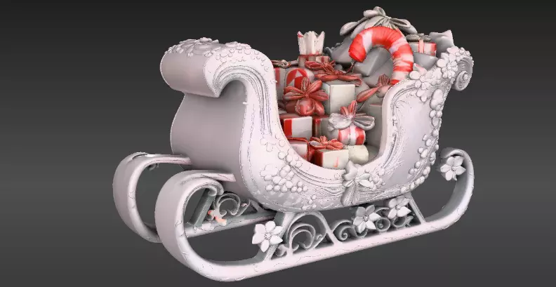 Christmas Candy Gift Sleigh Fully Joint Model Low-poly 3D model_3