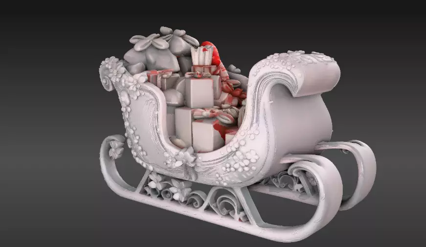 Christmas Candy Gift Sleigh Fully Joint Model Low-poly 3D model_1