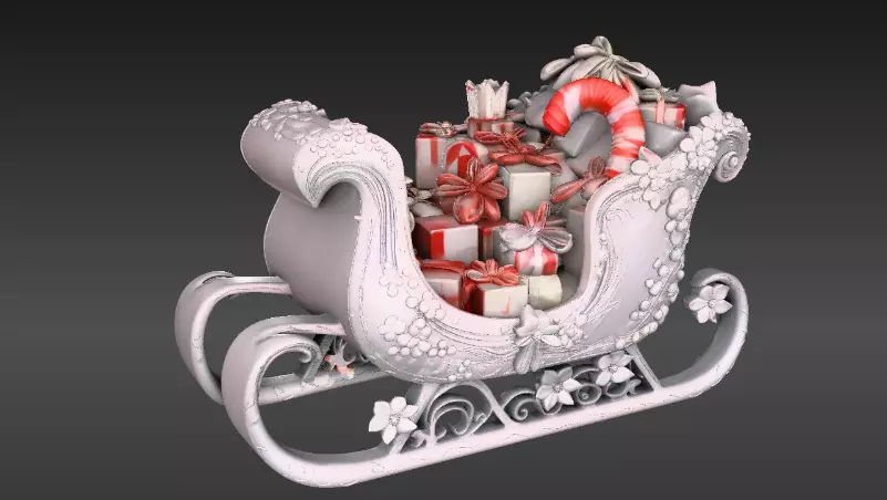Christmas Candy Gift Sleigh Fully Joint Model Low-poly 3D model_4