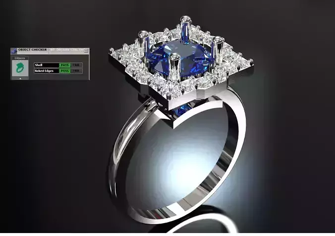 Sapphire Cocktail Ring on Diamond Square Platform jr00292 3D print model
