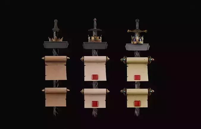 Royal Sword and Scroll Pack MedievalFantasyAsset3Dmodel