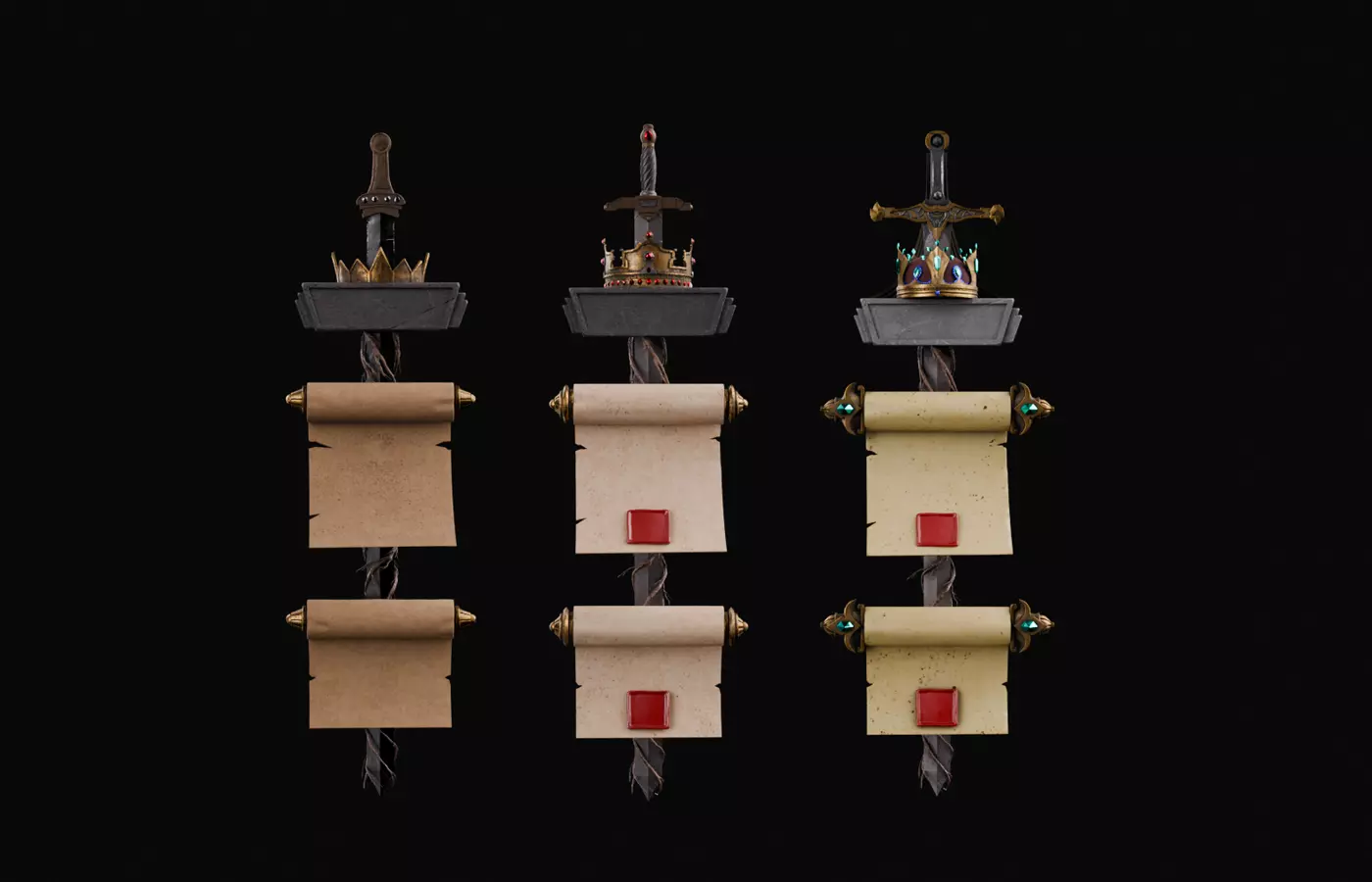 Royal Sword and Scroll Pack MedievalFantasyAsset3Dmodel 3D model_0