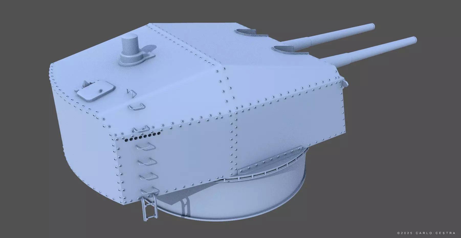 Bismarck 15cm turret 01 - Personal license - 1-350 scale 3D print model_1
