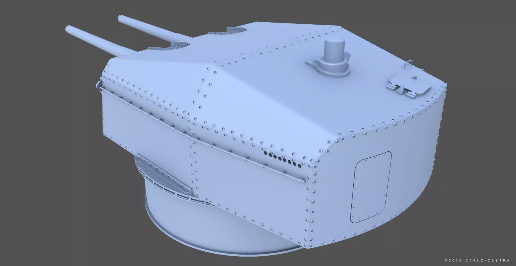 Bismarck 15cm turret 01 - Personal license - 1-350 scale 3D print model_2