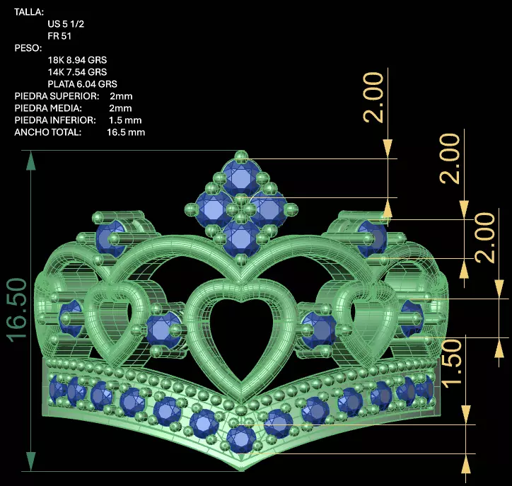 Anillo Corona 15 Crown Ring 15 Ready for Resin Printing 3D print model_9