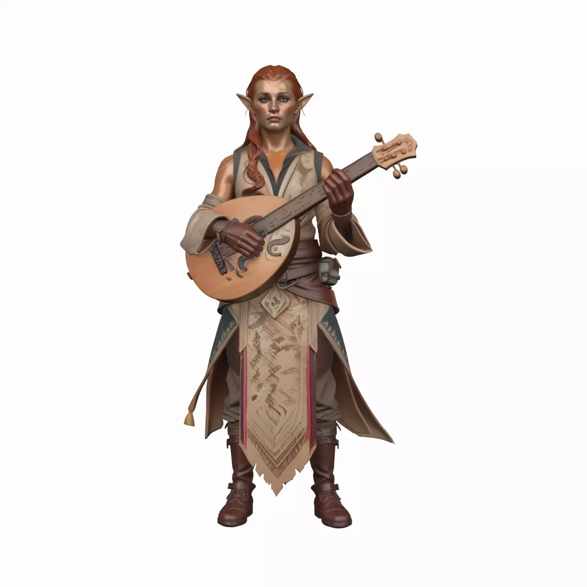 Artistic Graceful Blood Elf Musician with Lute 3D Model World 3D model_0