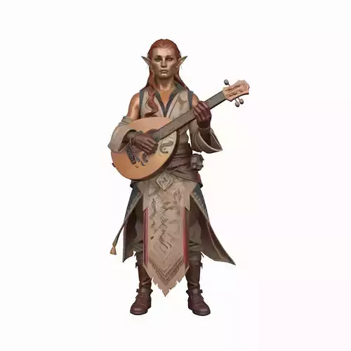 Artistic Graceful Blood Elf Musician with Lute 3D Model World