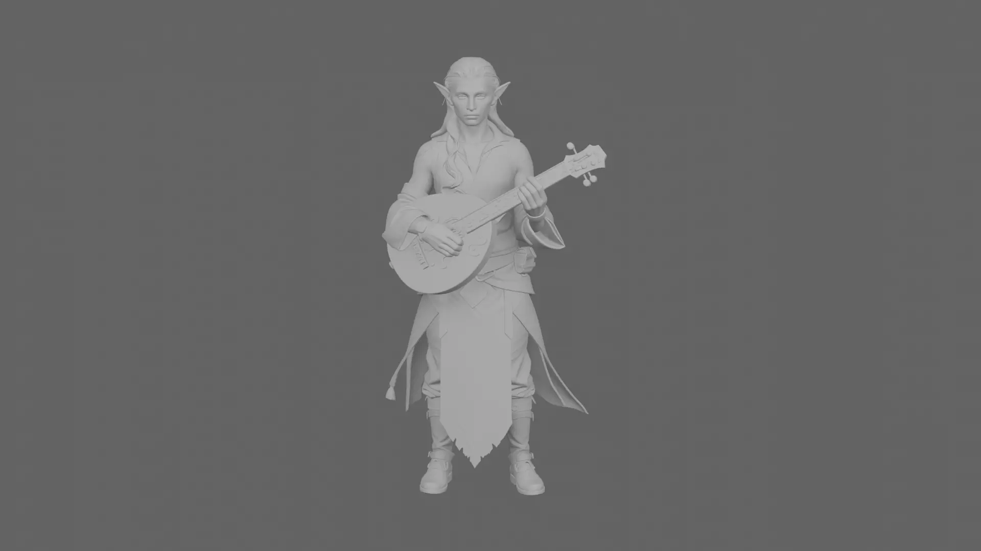Artistic Graceful Blood Elf Musician with Lute 3D Model World 3D model_6